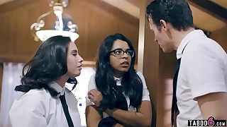 Schoolgirl seduced by these corrupted two stepsiblings